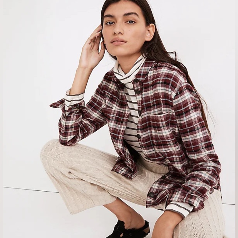 Madewell Ex-Boyfriend Plaid Long Sleeve Button Down Top